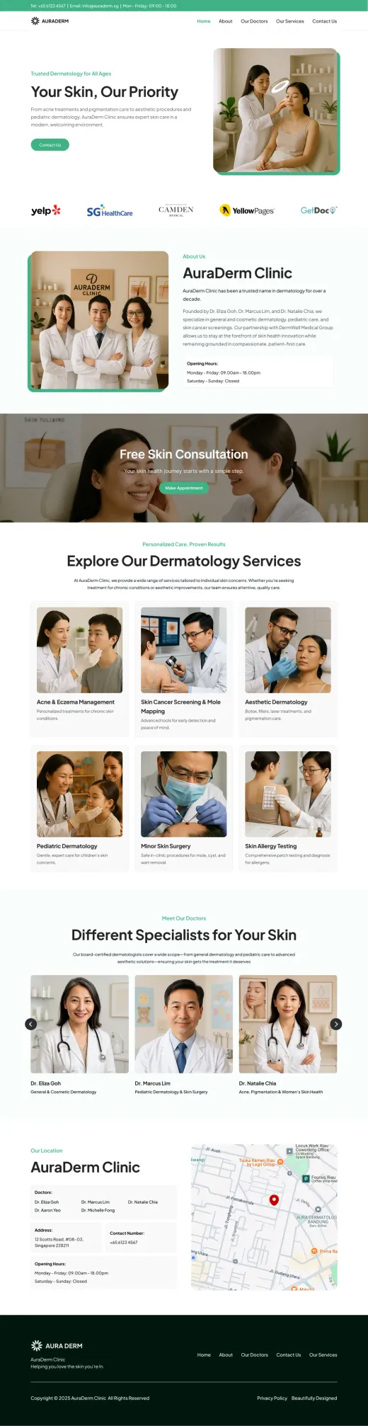 A website built by Ditrapoint for a dermatology clinic, full page