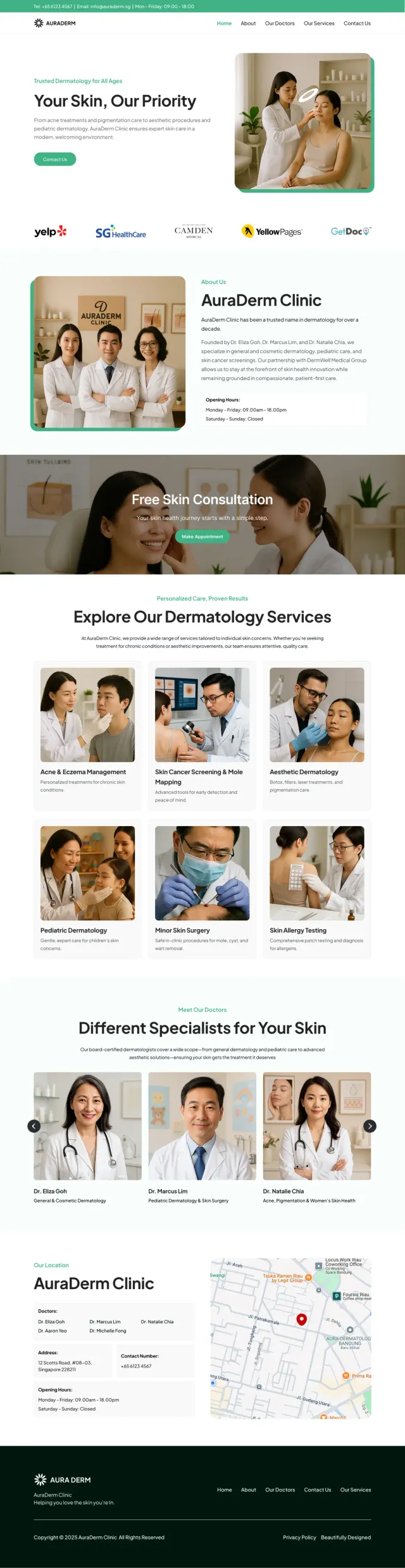 The AuraDerm Clinic website, full page