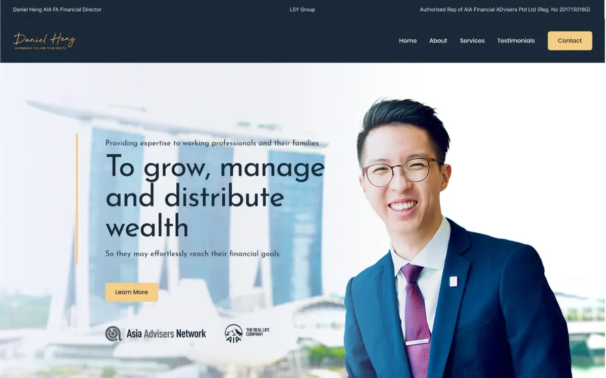 The Daniel Heng website, built by Ditrapoint, shown on a laptop and a phone