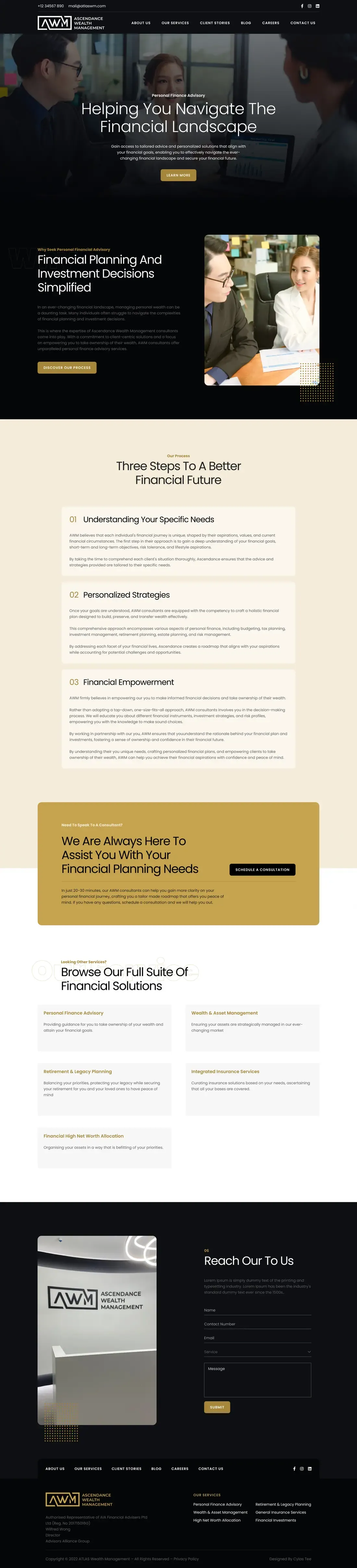 The Ascendance Wealth Management home page, top to bottom