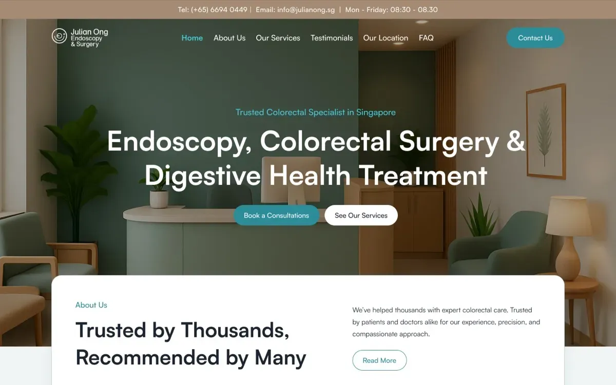 The Julian Ong Endoscopy & Surgery: Clinic Site website, built by Ditrapoint, shown on a laptop and a phone