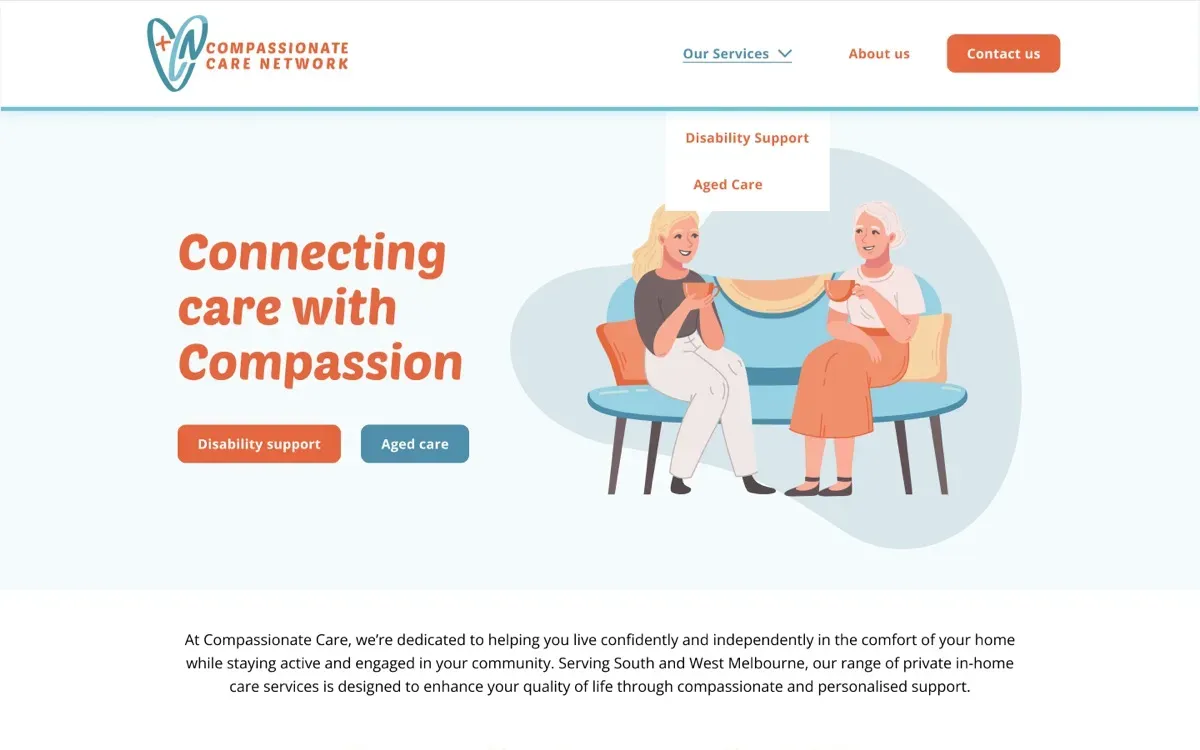 The Compassionate Care Network website, built by Ditrapoint, shown on a laptop and a phone