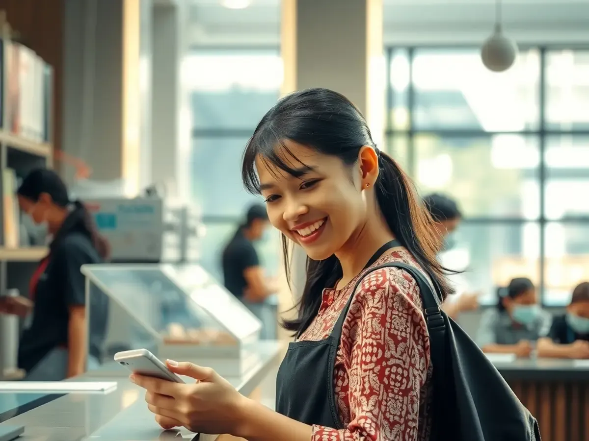 A person holding a smartphone with a messaging app open, typing a reply