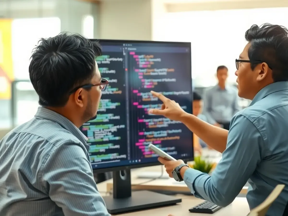 Two developers working together at a desk