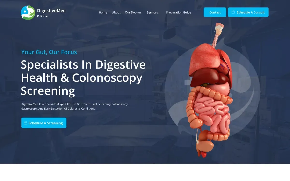 The DigestiveMed Clinic website, built by Ditrapoint, shown on a laptop and a phone