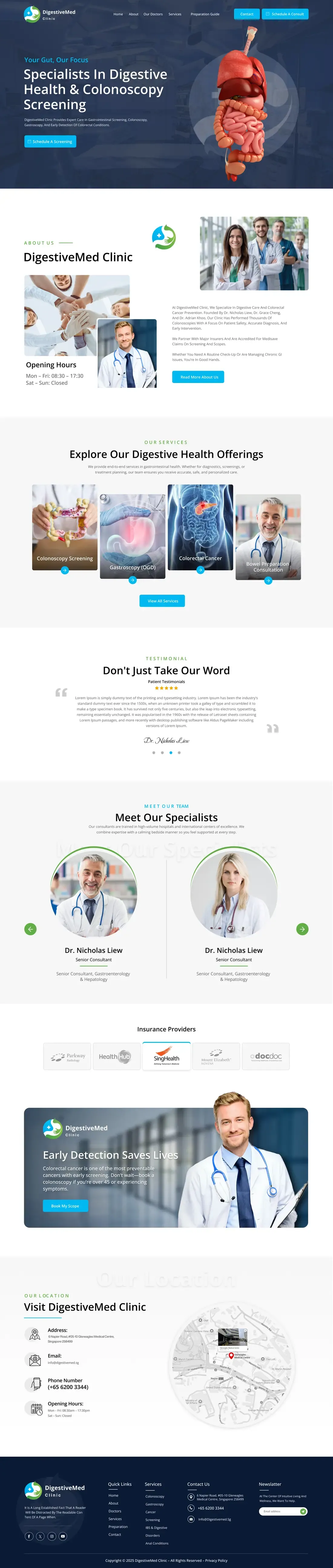 The DigestiveMed Clinic home page, top to bottom