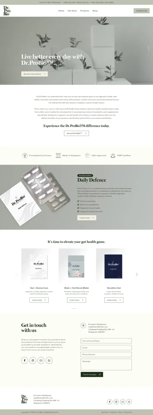 A website built by Ditrapoint for a probiotic supplements, full page