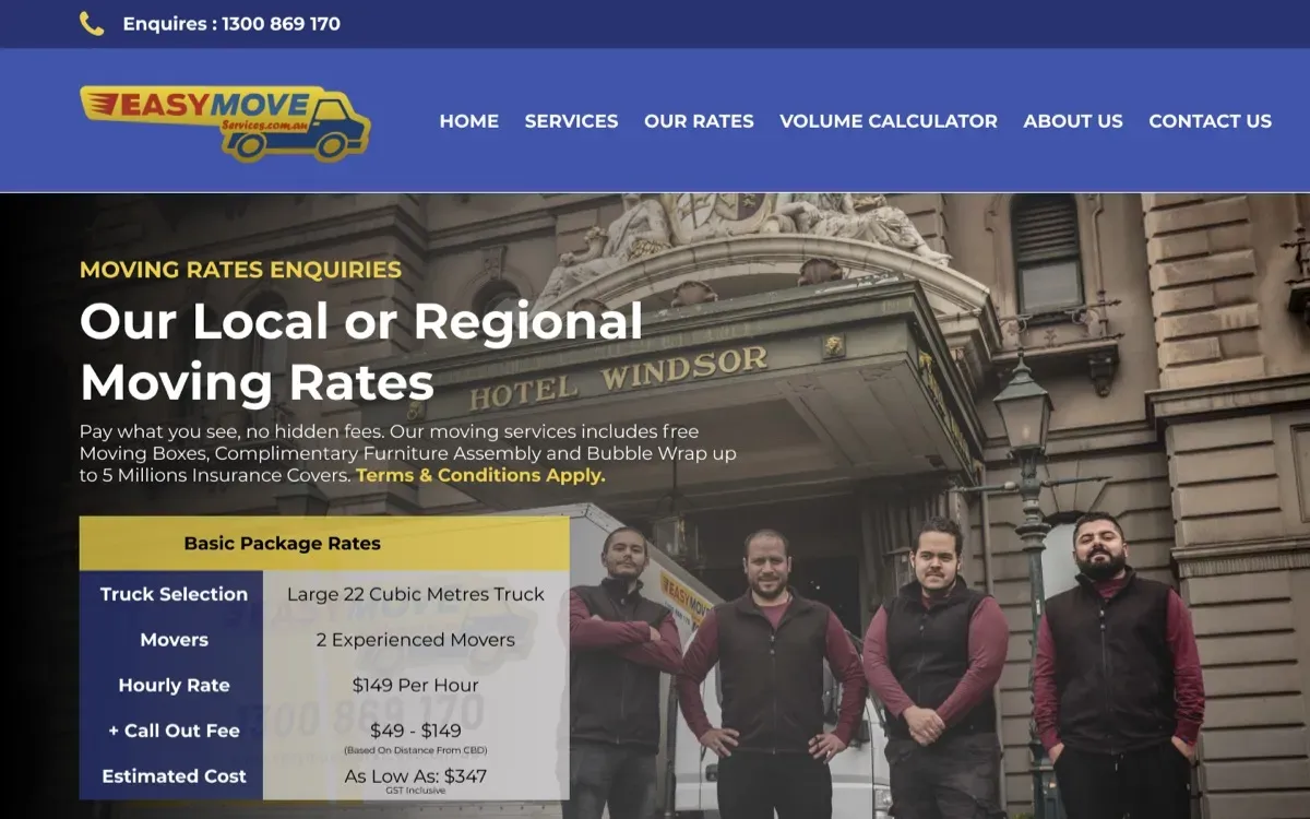 The EasyMove website, built by Ditrapoint, shown on a laptop and a phone