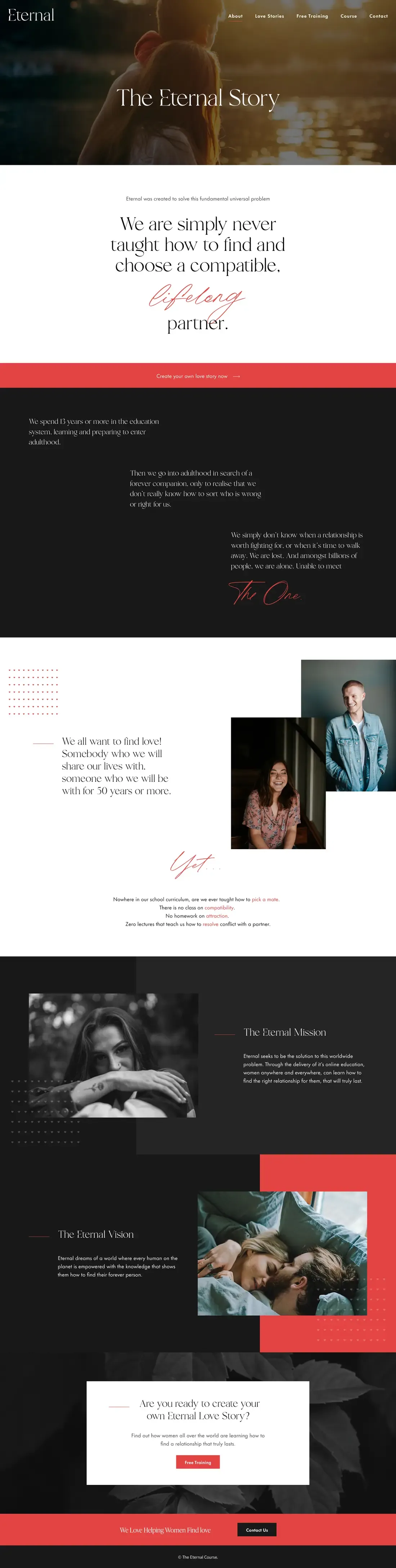 The Eternal: About Page home page, top to bottom