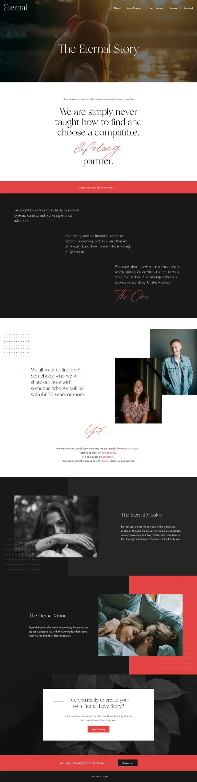 The Eternal: About Page website, full page