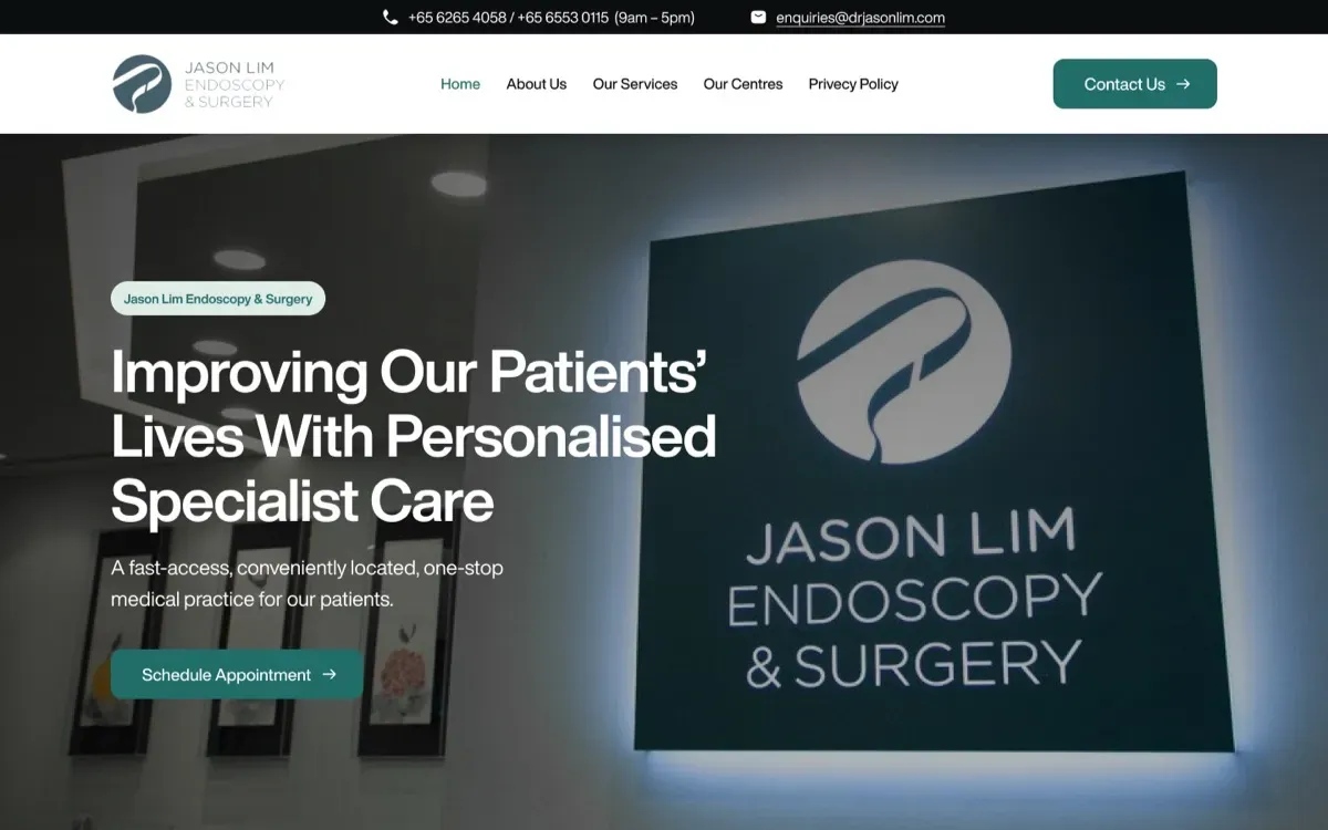 The Jason Lim Endoscopy & Surgery website, built by Ditrapoint, shown on a laptop and a phone