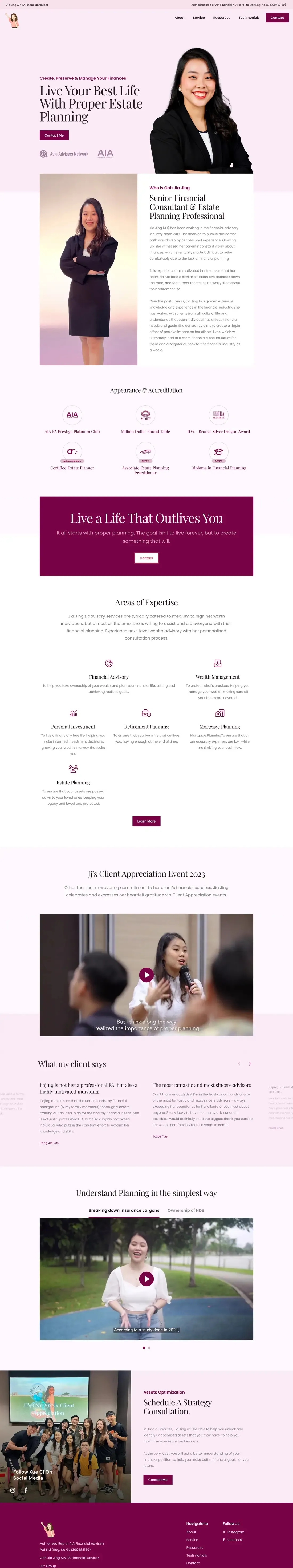 The Goh Jia Jing home page, top to bottom