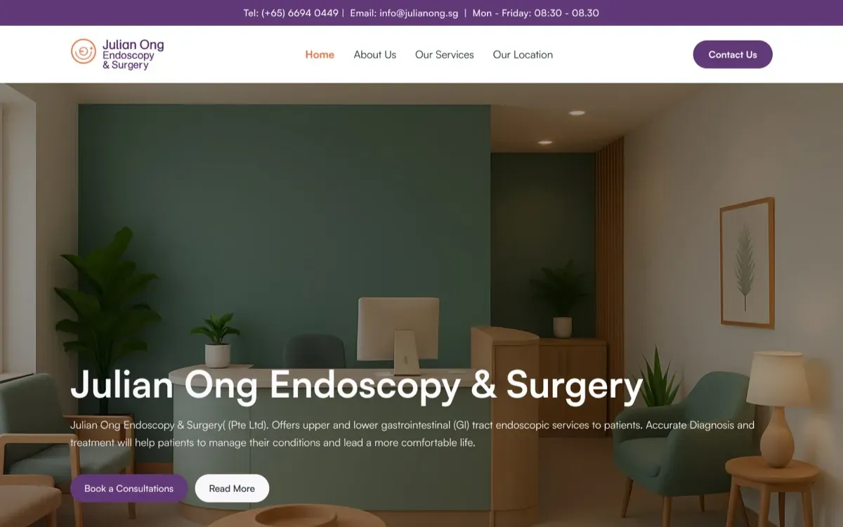 The Julian Ong Endoscopy & Surgery website, built by Ditrapoint, shown on a laptop and a phone
