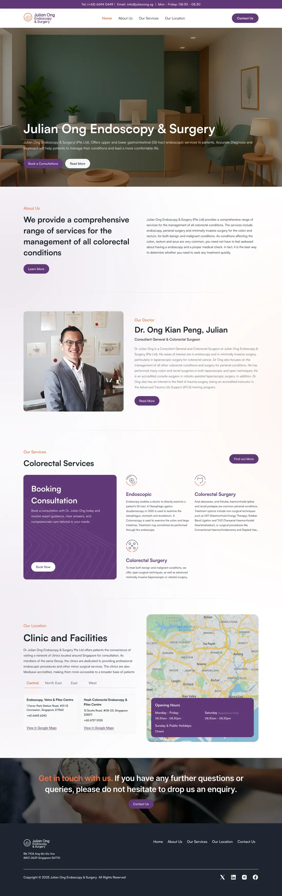 The Julian Ong Endoscopy & Surgery home page, top to bottom