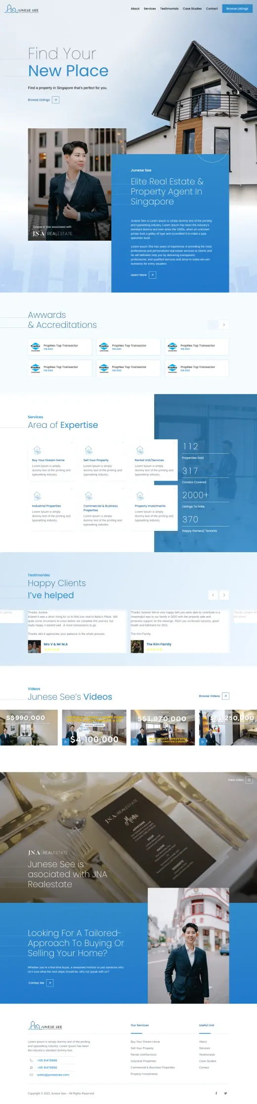 A website built by Ditrapoint for a real estate agent, full page