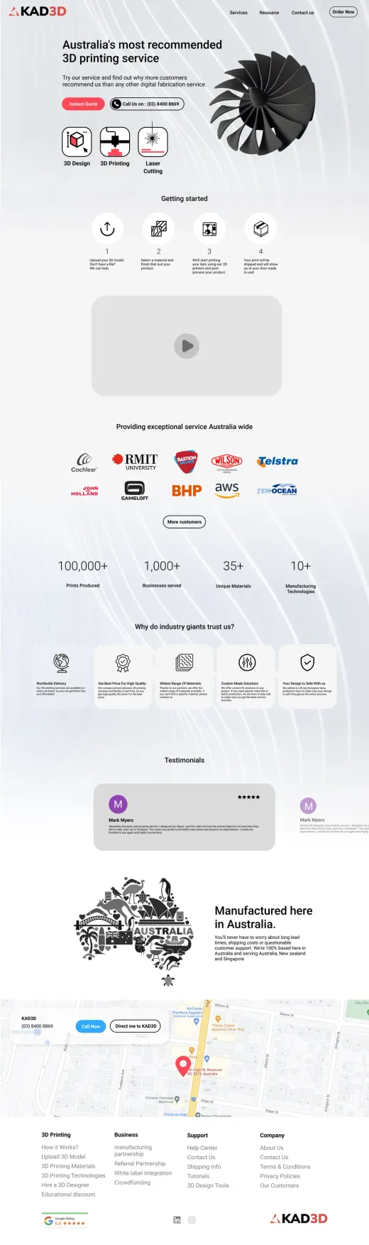 A website built by Ditrapoint for a 3d printing service, full page
