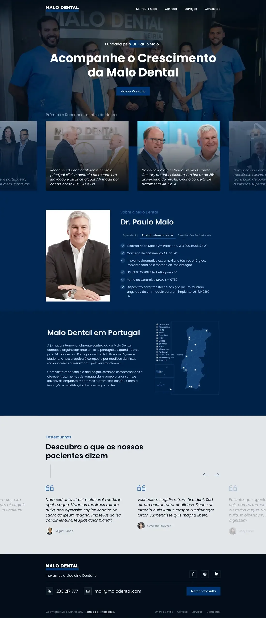 The Malo Dental home page, top to bottom