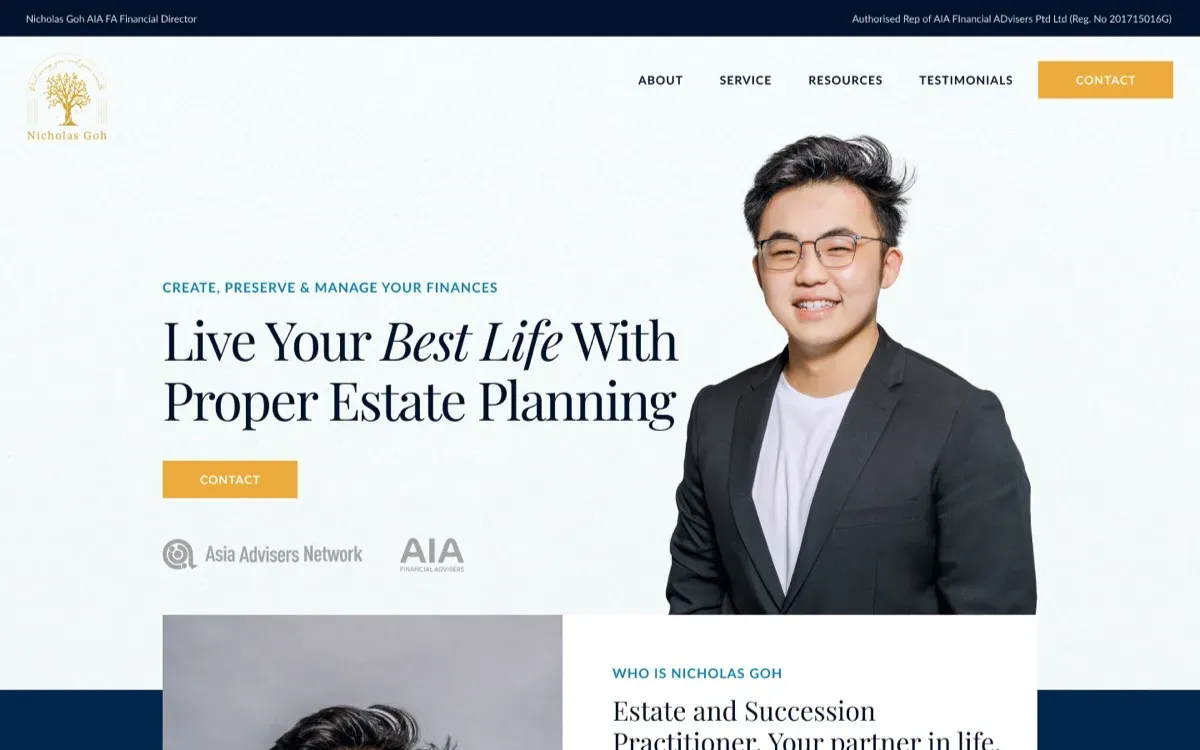 The Nicholas Goh website, built by Ditrapoint, shown on a laptop and a phone
