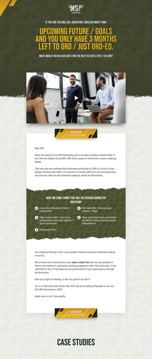 The NSF Bootcamp website, full page