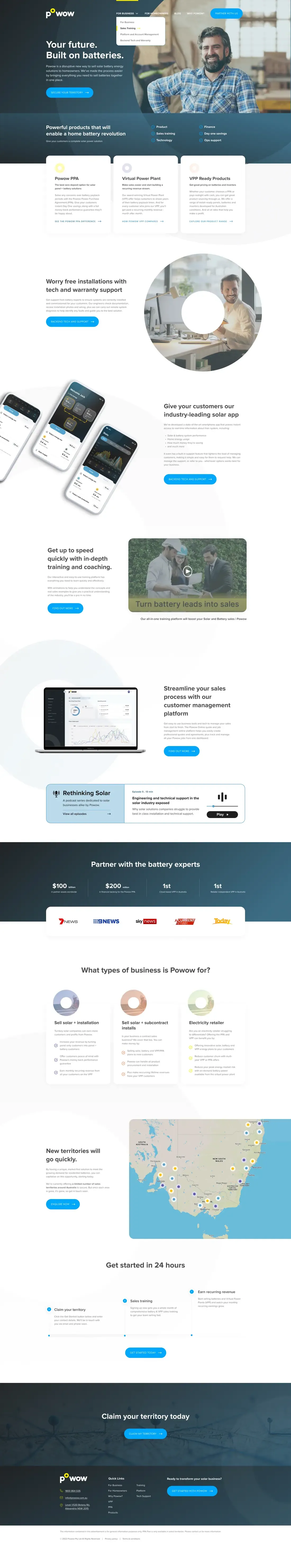 The Powow home page, top to bottom