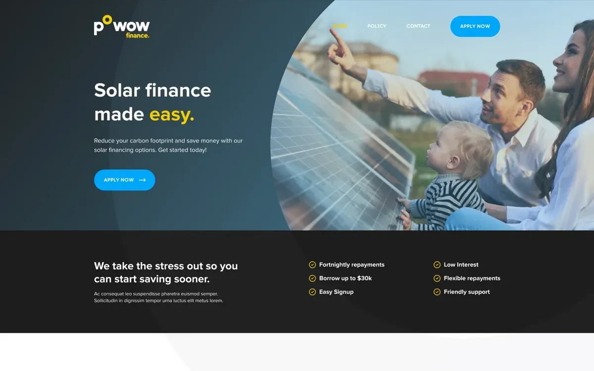The Powow Finance website, built by Ditrapoint, shown on a laptop and a phone