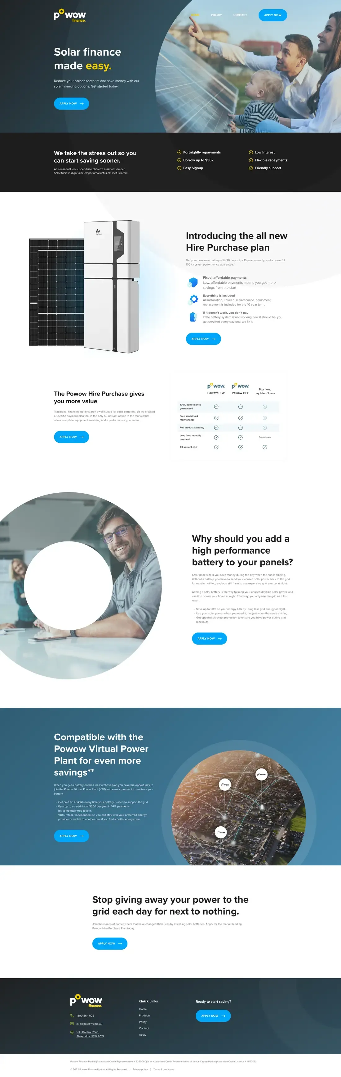 The Powow Finance home page, top to bottom
