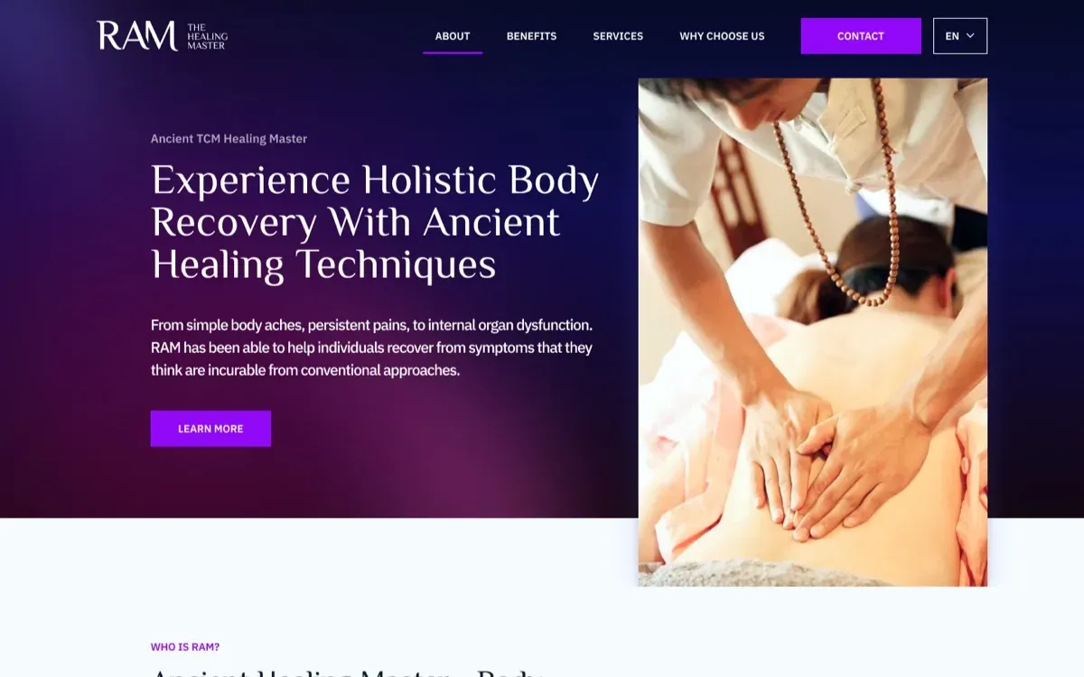 The Ram Healing Master website, built by Ditrapoint, shown on a laptop and a phone