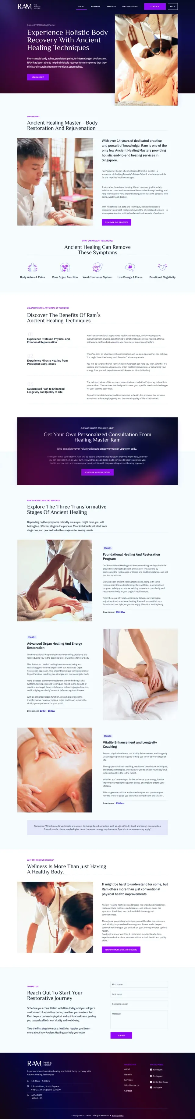 The Ram Healing Master website, full page
