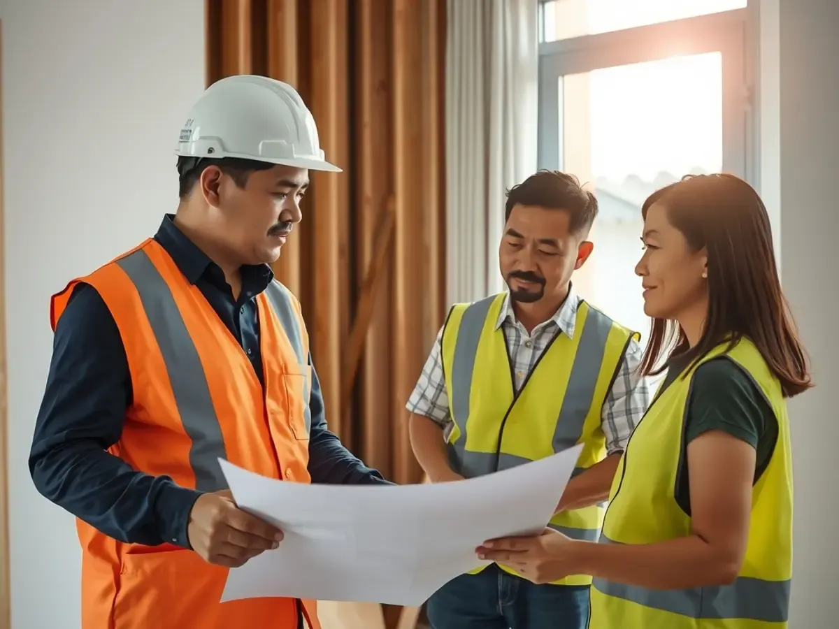 A renovation contractor on site holding plans