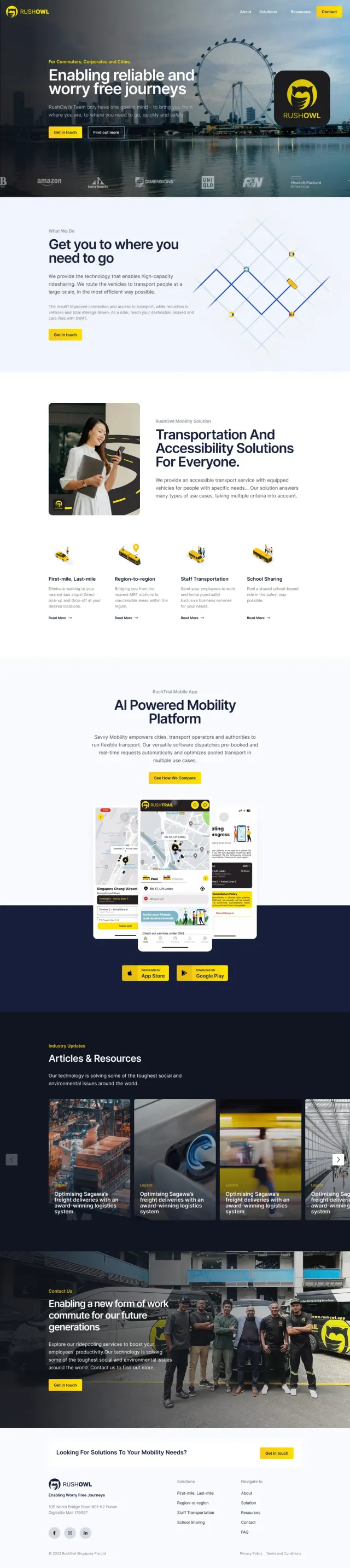 The RushOwl website, full page