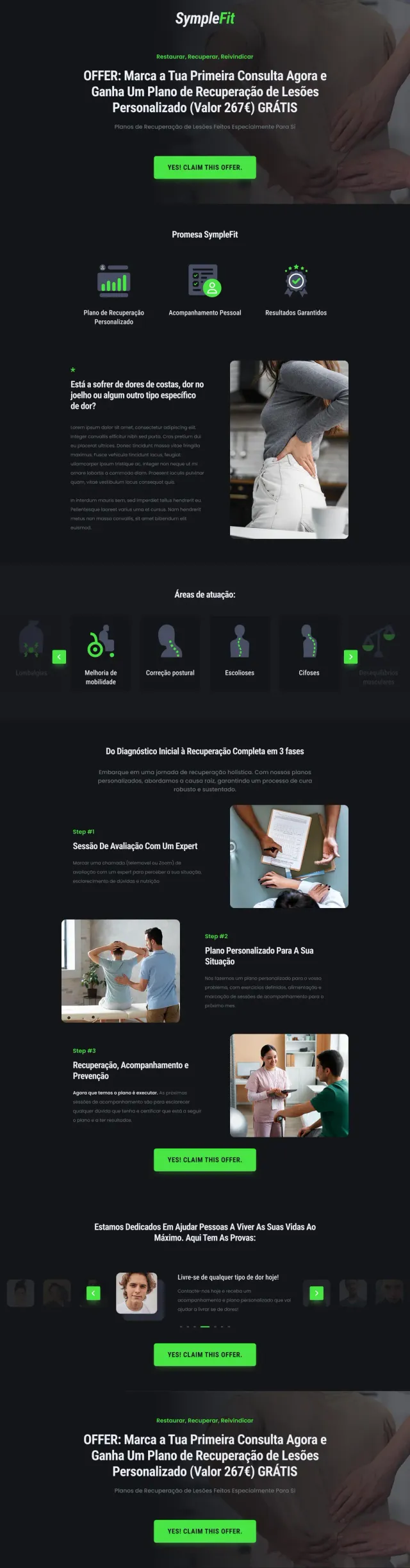 The SympleFit website, full page