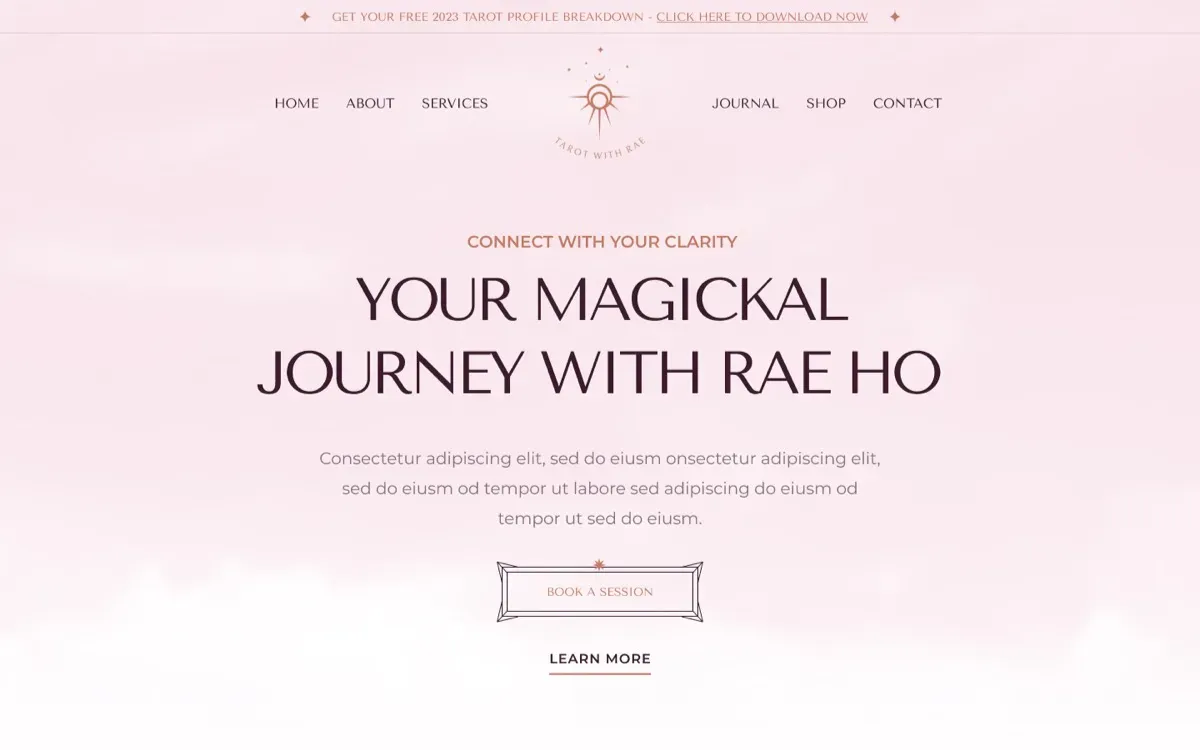 The Tarot With Rae (Light) website, built by Ditrapoint, shown on a laptop and a phone