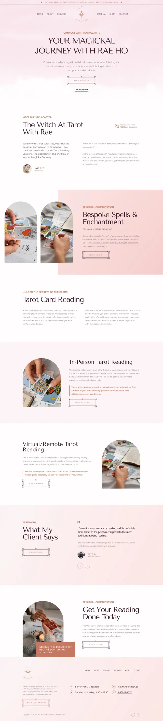 The Tarot With Rae (Light) website, full page