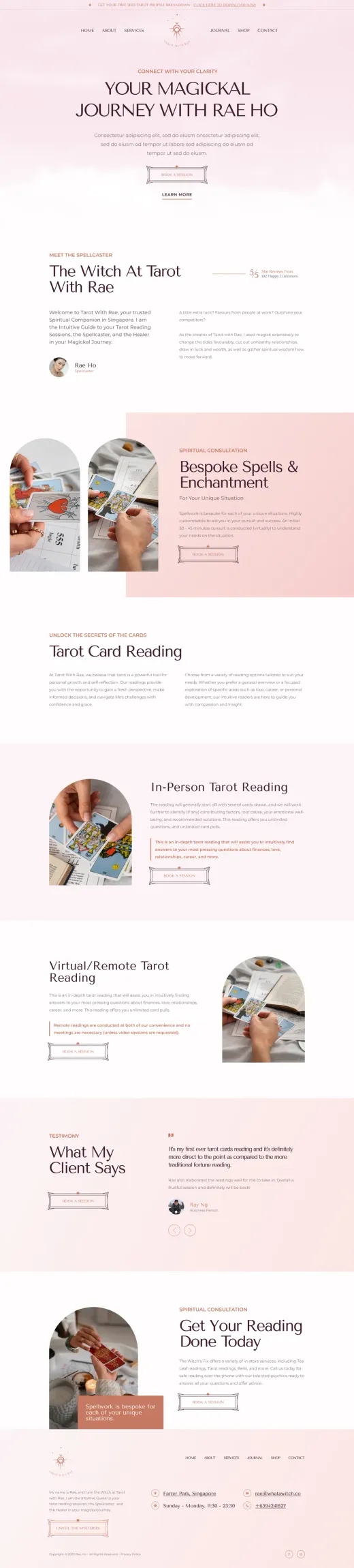 A website built by Ditrapoint for a tarot reading services, full page