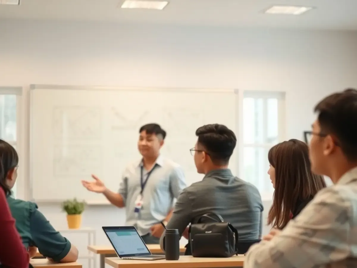 A tuition centre classroom with students at desks