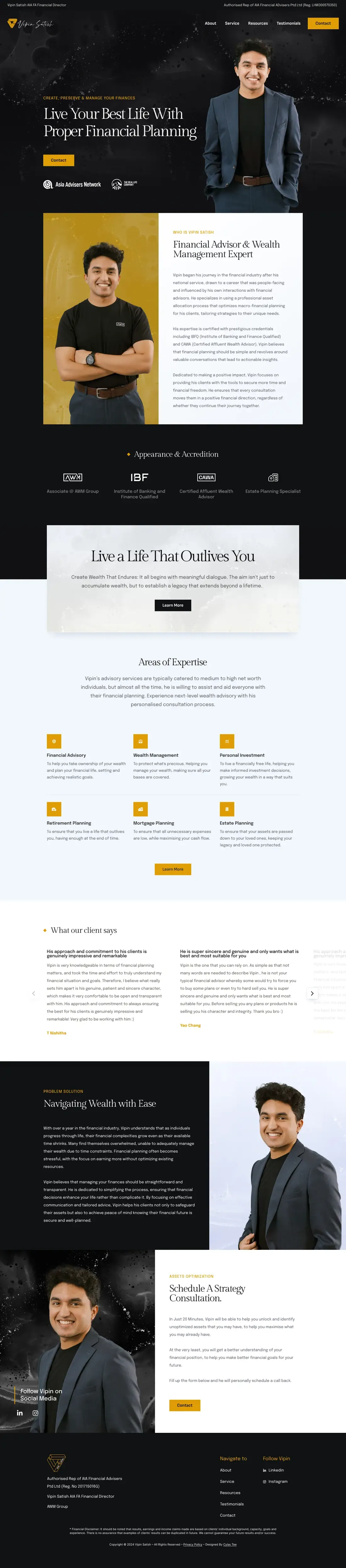 The Vipin Satish home page, top to bottom