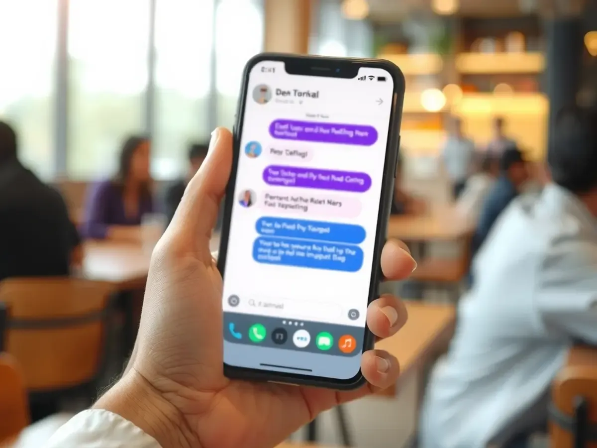 A hand holding a phone with a WhatsApp conversation open
