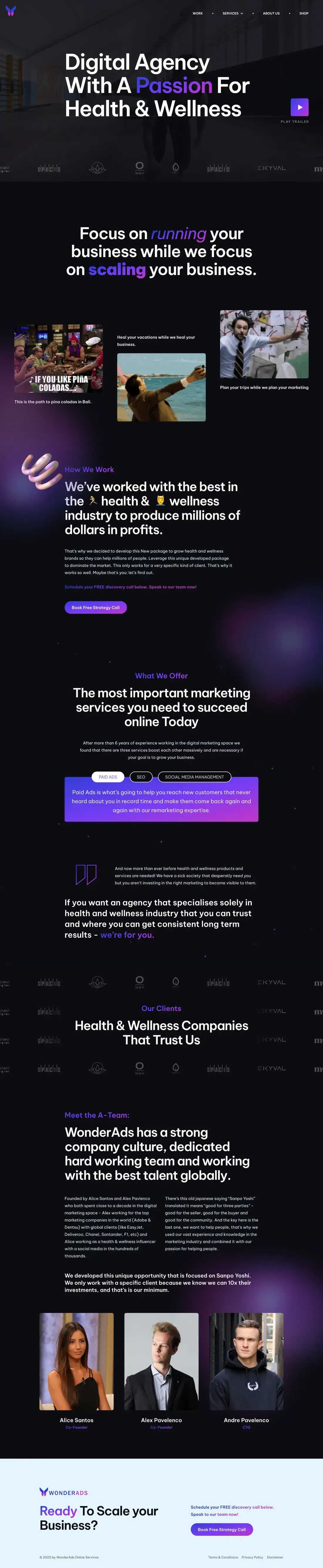 The WonderAds home page, top to bottom
