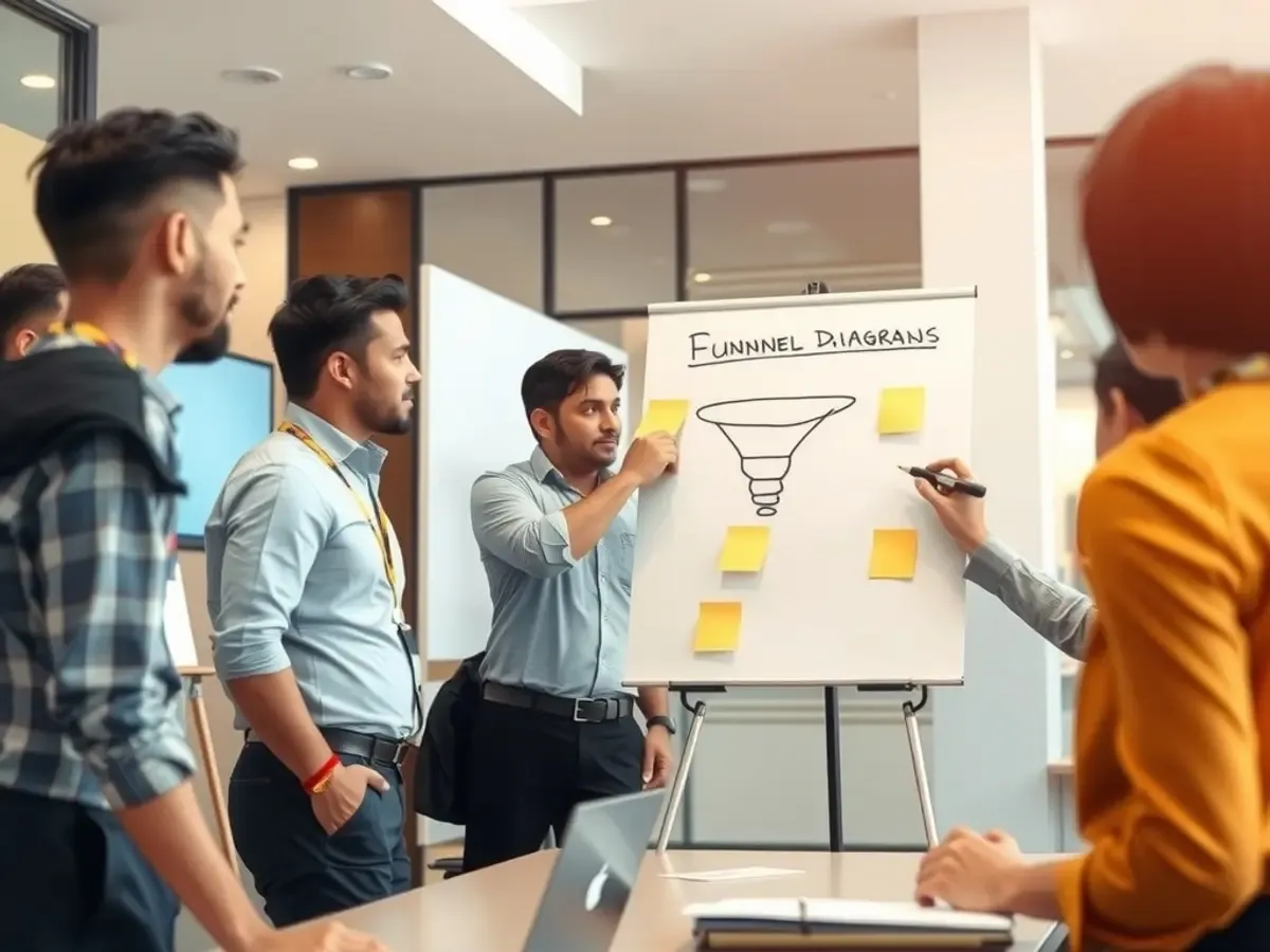 A small team planning a marketing campaign on a whiteboard